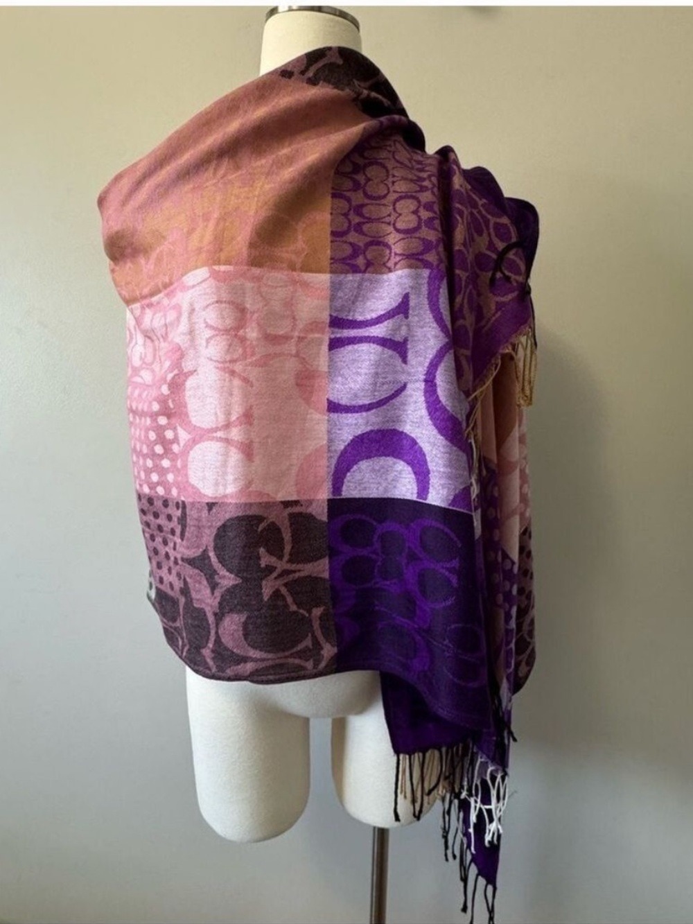 Elegant Purple and Pink Patterned Scarf Coach Inspired